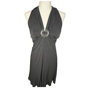 Y2K Black Halter Dress M Midi